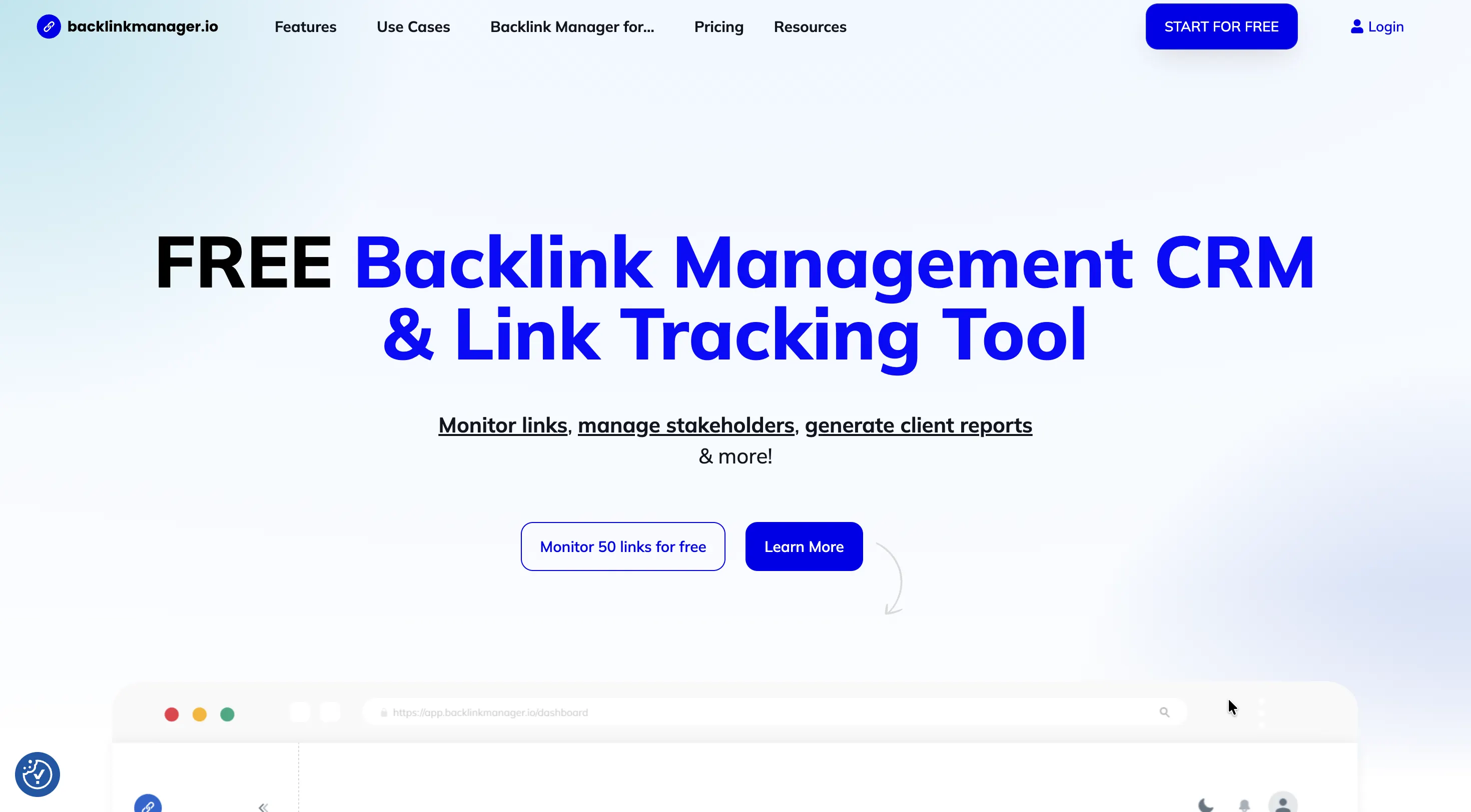 BacklinkManager homepage.