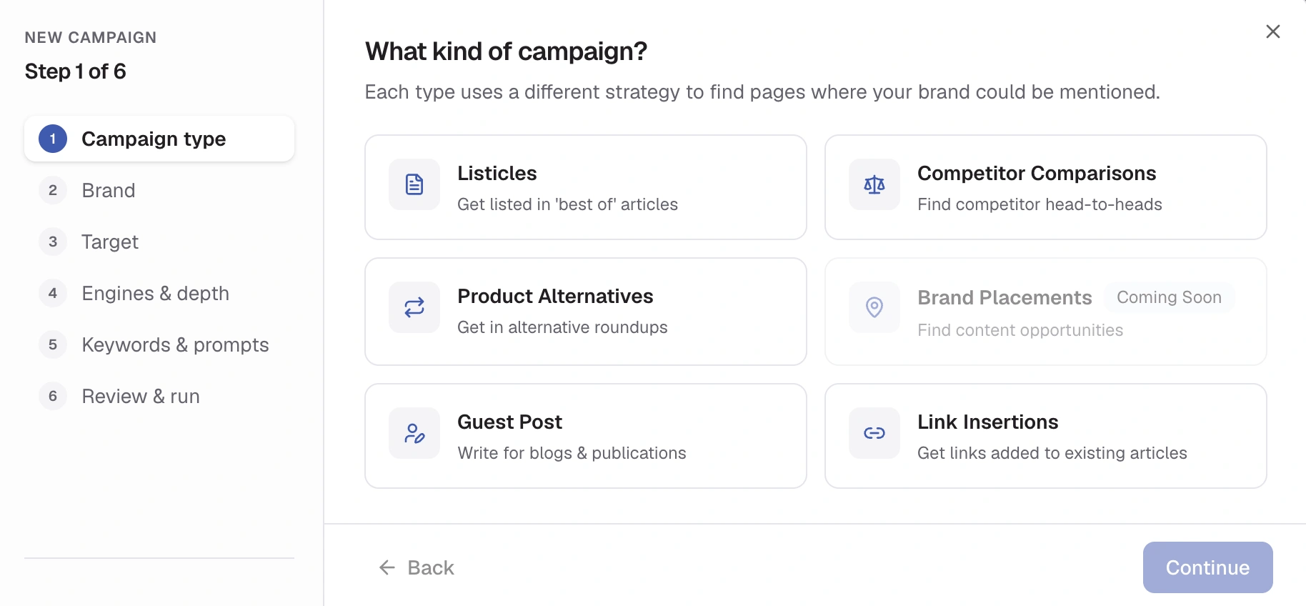 Creating a new campaign in ListBrew.
