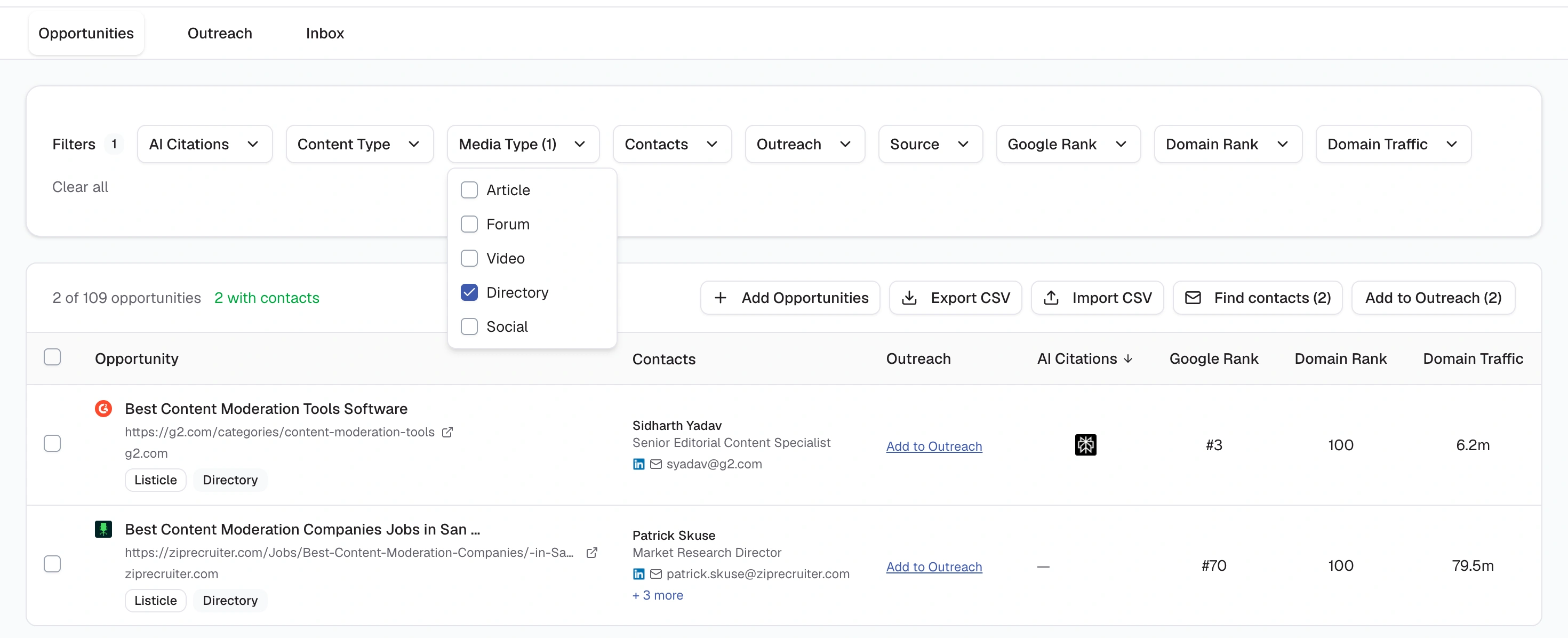 Filtering the result for Directory sites in ListBrew.