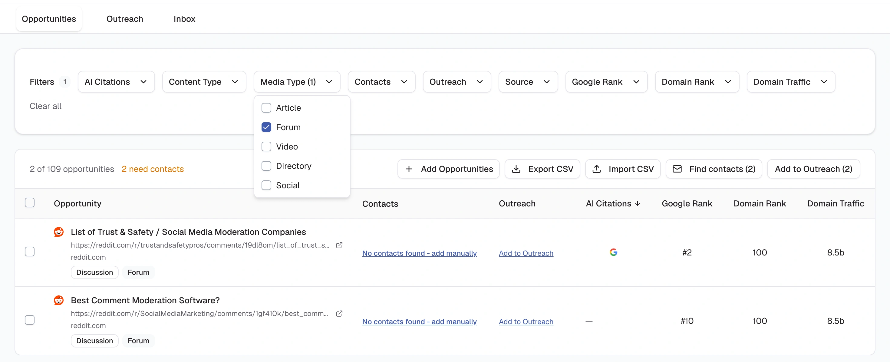 Filtering the result for Forum threads in ListBrew.