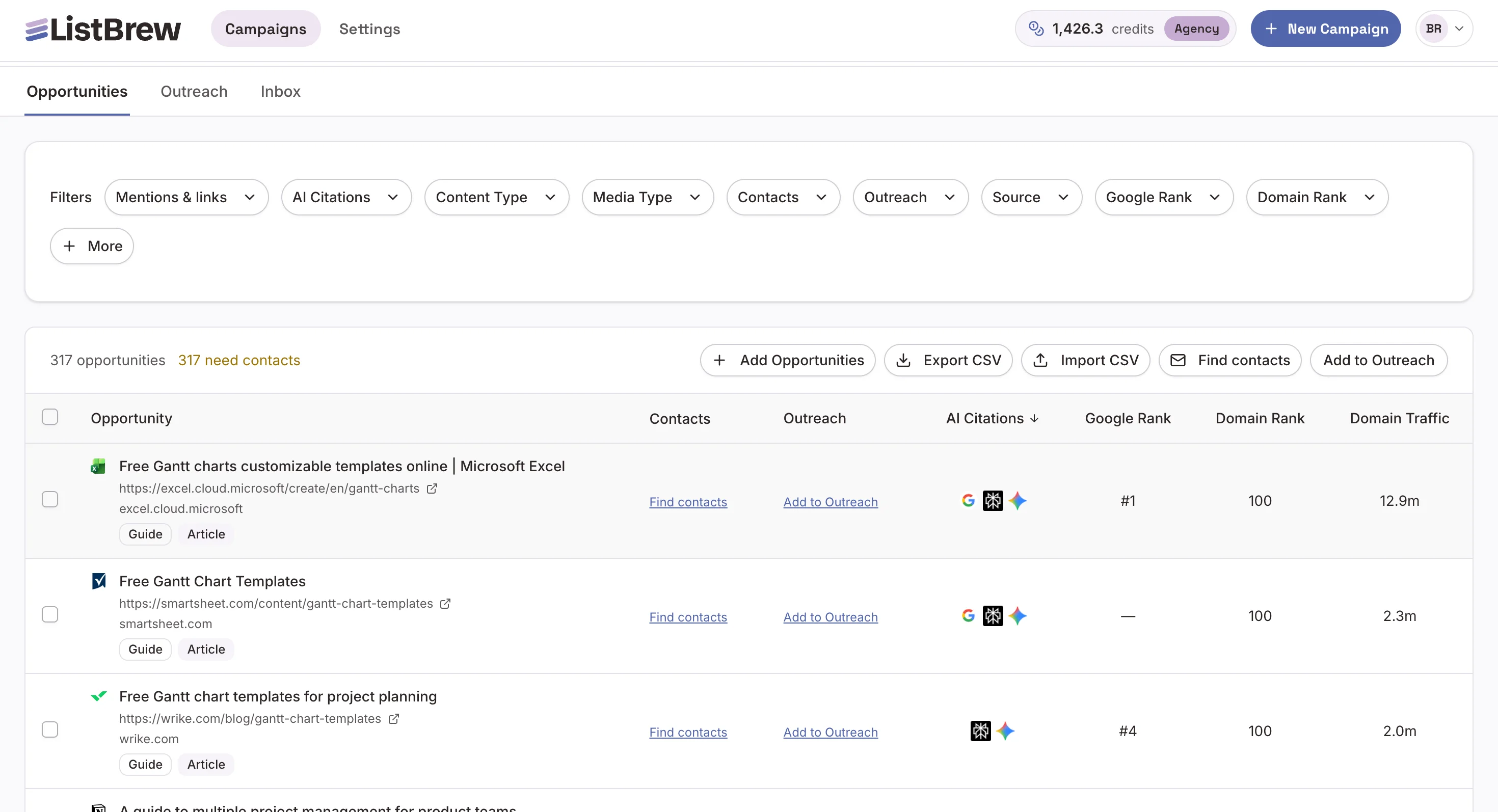 Link insertion prospect list in ListBrew.